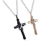 KIM JOHANSON® Coppia di collane in acciaio inox * Cross* in argento, oro rosa e nero | gioielli con croce e anello | coppia di collane | regalo per coppie | impermeabile | BFF | regolabile con
