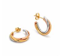 KIM JOHANSON® Orecchini da donna in acciaio inox, tricolore, in argento, oro e oro rosa, orecchini a cerchio a tre colori, impermeabili, gioielli bohémien per donne, orecchini a cerchio a triplo