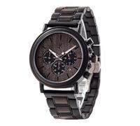 KIM JOHANSON® Orologio da polso in legno e acciaio inox, militare, per uomo, colore marrone scuro, cronografo con cronometro e data, realizzato a mano, al quarzo, orologio analogico, idea regalo,
