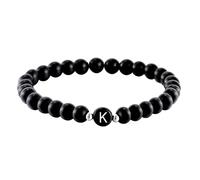 Kim Johanson Partner Bracciale di perle con lettera in pietra onice per coppie, con pietra naturale, colore nero, regalo per coppie con incisione, per donne e uomini, con sacchetto portagioie, 18 cm,