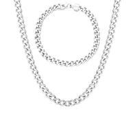 Kim Johanson Set di catene a maglia barbazzale da uomo in acciaio inox, colore argento, bracciale e collana, larghezza catena per uomini, impermeabile, spessore bracciale, diverse lunghezze, larghezza