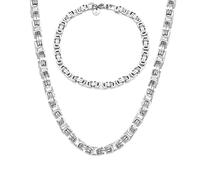 Kim Johanson Set di collane a maglia bizantina da uomo in acciaio inox, in argento, bracciale e collana, larghezza catena per uomini, impermeabile, spessore bracciale, diverse lunghezze, larghezza 5