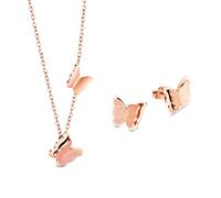 Kim Johanson Set di gioielli da donna in acciaio inox, con farfalla, in argento, oro e oro rosa, collana con ciondolo e orecchini, set di gioielli bohémien, impermeabile, regalo, Eine Grösse, Acciaio