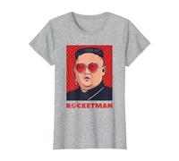 Kim Jong-Un Divertente Rocketman Parodia Rock'N Roll Maglietta, Donna, Grigio Melange, S