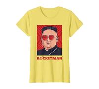 Kim Jong-Un Divertente Rocketman Parodia Rock'N Roll Maglietta, Donna, Limone, L