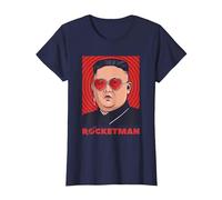 Kim Jong-Un Divertente Rocketman Parodia Rock'N Roll Maglietta, Donna, Navy, S