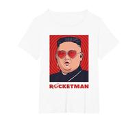 Kim Jong-Un Divertente Rocketman Parodia Rock'N Roll Maglietta, Donna Plus-Size, Bianco, 2X