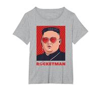 Kim Jong-Un Divertente Rocketman Parodia Rock'N Roll Maglietta, Donna Plus-Size, Grigio Melange, 2X