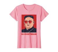 Kim Jong-Un Divertente Rocketman Parodia Rock'N Roll Maglietta, Donna, Rosa, M