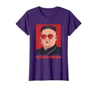 Kim Jong-Un Divertente Rocketman Parodia Rock'N Roll Maglietta, Donna, Viola, S