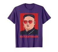 Kim Jong-Un Divertente Rocketman Parodia Rock'N Roll Maglietta, Uomo, Viola, S