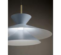 KIM SOSPENSIONE LAMPADARIO A SOSPENSIONE CON 3 BASI E ROSONE AZZURRO CIELO MONTATURA OTTONE ATACCO E27