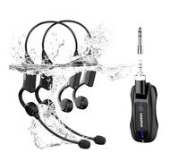 KIMAFUN 2.4G Wireless Microfono Archetto IP67 Impermeabile, GWP92(2TX1RX) | per 2 persone, IP67 Impermeabile Resistente al Sudore per Aerobica in Acqua, Allenatore di Nuoto, Fitness, Yoga, Pilates