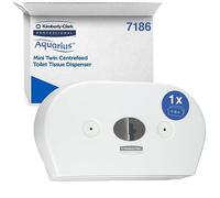 Kimberly Clark Dispenser per due rotoli di carta igienica di diametro piccolo a dispensazione centrale Aquarius 7186 - Un dispenser di rotoli di carta igienica, bianco