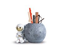 Kimdio Portapenne a forma di astronauta, accessorio decorativo da scrivania, per casa e ufficio, grazioso regalo in resina per uomini e donne (grigio)