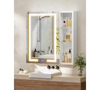 KIMENICH Armadietto a specchio, Specchio Bagno, bagno con illuminazione e prese, 2 ripiani aperti, armadietto a specchio con ripiani regolabili, 3 temperatura di colore dimmerabile, telaio in metallo