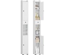 KIMENICH Armadietto Bagno Salvaspazio, Mobiletto Colonna Con Portarotolo, Ripiani Regolabili, Scomparto Aperto, Cassetto, 20 * 20 * 180 cm, Bianco