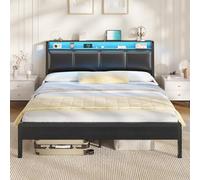 KIMENICH Letto 160x200 Letto con Illuminazione a LED Letto Imbottito 160x200 Base di Ricarica Telaio Letto con Rete a Doghe, Camera da Letto, Nero