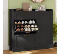 KIMENICH Scarpiera con 2 Scomparti a Ribalta, Scarpiera con 1 Cassetti, Mobiletto portaoggetti laterale, Divisorio Regolabile, per 12-15 Paia di Scarpe, Corridoio, Ingresso, 30 x 100 x 104 cm, Nero