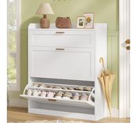 KIMENICH Scarpiera con 2 Scomparti a Ribalta, Scarpiera con 1 Cassetti, Scarpieras Salvaspazio, Divisorio Regolabile, per 12-16 Paia di Scarpe, Corridoio, Ingresso, 24 x 80 x 104 cm, Bianco