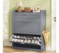 KIMENICH Scarpiera con 2 Scomparti a Ribalta, Scarpiera con 1 Cassetti, Scarpieras Salvaspazio, Divisorio Regolabile, per 12-16 Paia di Scarpe, Corridoio, Ingresso, 24 x 80 x 104 cm, Grigio