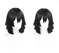 : Kimetsu no Yaiba Iguro Obanai Cosplay Wig Black Synthetic Hair + Wig Cap