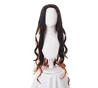 Kimetsu No Yaiba Kamado Nezuko Cosplay Wigs 95cm Long Curly Wavy Heat Resistant Synthetic Hiar Black Gradient