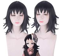 Kimetsu No Yaiba Makomo Parrucca Cosplay Lama di demone Uccisore Capelli corti neri sintetici Parrucche di costume per adulti + Cappellino per parrucca gratuito
