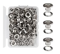KIMI-HOSI 100 Pezzi Piatto Occhiello Kit 5mm Occhielli Grommet Rondelle con Scatola di Plastica Gommini Occhielli Argento Rame Occhiellatrice per Cinture Vestiti Cuoio Tela Scarpe