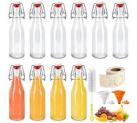 KIMIGO 10 Pezzi Bottiglie Vetro 250ml con Tappo Ermetico e Imbuto,Bottigliette di Vetro Piccole con Etichette e Imbuto,Bottiglie Riutilizzabili Bottiglie Vuote per Bevande Fatte in Casa,Birra,Succhi