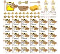 KIMIGO 30 pezzi Mini Vasetti Miele,esagonale vasetti di vetro miele da 45ml con coperchio a vite,Mini Vasetti per Miele Esagonali coperchi dorati,pendenti a forma di ape