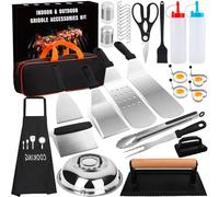 KIMIGO 32Pcs Set di Spatola e Raschietto per Barbecue,Kit BBQ di Utensili Teppanyaki Acciaio Inox Accessori per Griglia,Kit di accessori per piastra Perfetto Come Regalo per Uomini