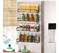 KIMIGO 4 Pezzi Portaspezie Magnetico per Frigorifero,Porta Spezie Magnetico,Magnetico Organizer per Frigorifero con 8 Ganci e 6 Clip di Tenuta,Scaffale Magnetico per L'organizzazione Cucina