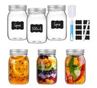 KIMIGO 500ml Mason Jar,6 pezzi Vetro per Conserve,Vasetti Vetro con Coperchio,Barattoli,Vasetti per Conserve per Overnight Oats,Marmellate,Yogurt,Miele