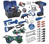 KIMIGO 77 Pezzi Cassetta Attrezzi Bambini,Set di Attrezzi per Bambini,Attrezzi Giocattolo con Trapano Elettrico,Attrezzi Lavoro Regalo di Natale per Bambini Ragazzo Ragazza 3 4 5 6 7 Anni