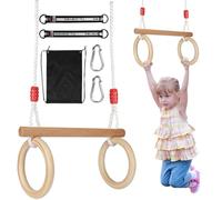 KIMIGO Altalena da Giardino per Bambini,Altalena per Bambini e Adulti,Altalena Legno,Anelli per Ginnastica Anelli per Bambini Altalena Fitness Ring,Multifunzionale Altalena a Trapezio in Legno