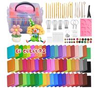 KIMIGO Argilla Polimerica - 60 Blocchi Kit Forno Morbido Cuocere Argilla,Argilla da Modellare Colorata Set,Polimerica Ultra Leggera con Strumenti di Modellazione DIY Craft Clay Set per Bambini