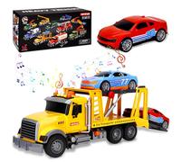 KIMIGO Carroattrezzi Giocattolo,Camion Carro Giocattolo con Luci e Suoni,Grande Carro Veicolo di trasporto,Autocarro di Soccorso con 2 Auto da Corsa,Regalo per Bambini 3 4 5 6 7 8 Anni