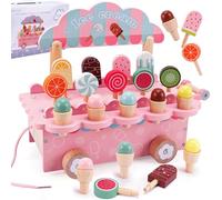 KIMIGO Gelateria Giocattolo per Bambini,Giocattolo per Gelato in Legno,Gelateria Cucina Giocattolo Accessori,Negozio di Giocattoli,Giochi Accessori Cucina Gioco di Ruolo per Bambina 3+Anni