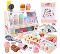 KIMIGO Gelateria Giocattolo per Bambini,Giocattolo per Gelato in Legno,Montessori Gioco di Ruolo Educativo Regalo per Bambini,Gelateria Giocattoli in Legno per Bambini da 3 4 5 6 Anni Ragazzi Ragazze