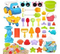 KIMIGO Giocattoli da Spiaggia,Giochi Spiaggia Bambini,33PCS Sabbia Giocattoli,Giochi da Spiaggia per Bambini di 1 2 3 4 anniCon Occhiali a Forma di Granchio,Secchio,Sacca di stoccaggio,spatola,Auto
