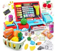 KIMIGO Registratore di Cassa Giocattolo,Registratore di Cassa Supermercato Giocattolo,Cassa Giocattolo per Bambini con Scanner,Calcolatrice,Soldi Finti,Cassa Giochi d'imitazione Regalo per Bambini 3+