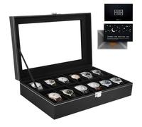 KIMIGO Scatola Porta Orologi,Porta Orologi Uomo e Donna,Scatola per Orologi con 12 Scomparti,Cofanetto Portas Orologi con Serratura Fibbia in Metallo,Scatola Portaorologi per Regali di Festa