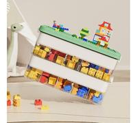 KIMIGO Scatole di Plastica per Lego, 2 Strati Trasparenti Scatola Giochi per Bambini con Scomparti,Contenitori Mattoncini Impilabili,per Riporre i Giocattoli dei Bambini (Solo scatola)