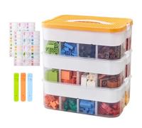 KIMIGO Scatole di Plastica per Lego, 3 Strati Trasparenti Scatola Giochi per Bambini con Scomparti,Contenitori Mattoncini Impilabili,per Riporre i Giocattoli dei Bambini (Solo scatola)