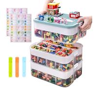 KIMIGO Scatole di Plastica per Lego, 3 Strati Trasparenti Scatola Giochi per Bambini con Scomparti,Contenitori Mattoncini Impilabili,per Riporre i Giocattoli dei Bambini (Solo scatola)