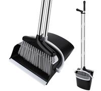 KIMIGO Scopa Alta con Manico Estendibile a 123 cm - Set Scopa e Paletta ,Kit Pulizie Leggero per Interni/Esterni,Cucina,Garage - Scopa e Paletta salvaspazio,con Design Moderno in Nero e Grigio