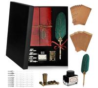 KIMIGO Set Inchiostro Penna Piuma,Penna a immersione con portapenne,taccuino in pelle,inchiostro,8 punte di ricambio,portapenne,carta da lettere e buste,set di scrittura per idee regalo