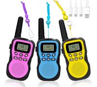 KIMIGO Walkie Talkie Bambini 3 Pezzi,Walkie-Talkie Bambini Ricaricabili,Ricaricabile con Batteria,Ricaricabile a Lungo per 3-12 Anni Ragazzi e Ragazze,Campeggio