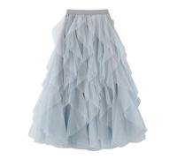 Kimily-UK Gonna in Tulle delle Donne a Vita Elastica Gonne Lunghe a Strati Multi-Layer Porm Gonne plissettate Mesh Tutu Gonne Puffy A-Line Principessa Elegante Vintage Party Maxi Gonne